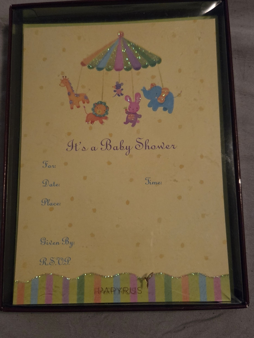 Papyrus Pastel Yellow Baby Shower Invitation Cards with Animal Mobile